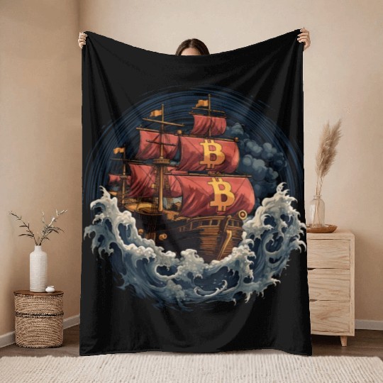 Bitcoin Ship Throw Blankets