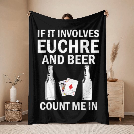 Euchre card beer lover funny euchre Throw Blankets
