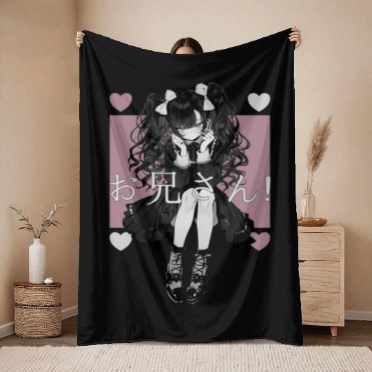 Gothic Maid Anime Harajuku Yami Kawaii Aesthetic Throw Blankets
