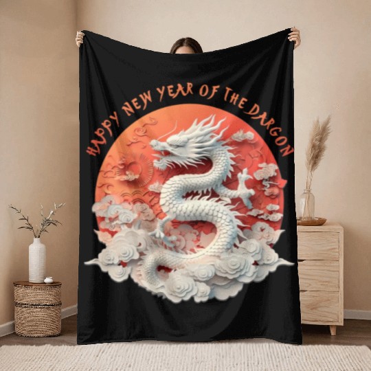 Fantasy Dragon: Happy New Year of the Dragon! Throw Blankets