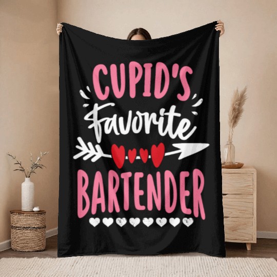Cupid's Favorite Bartender Valentines Day Matching Throw Blankets