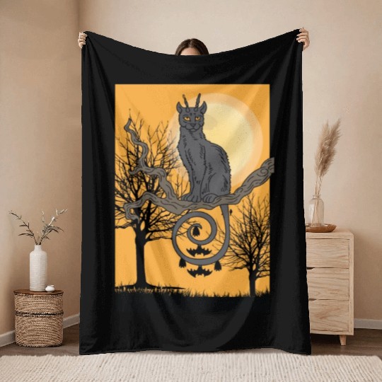Cat Full Moon Cat Parent Gift Throw Blankets