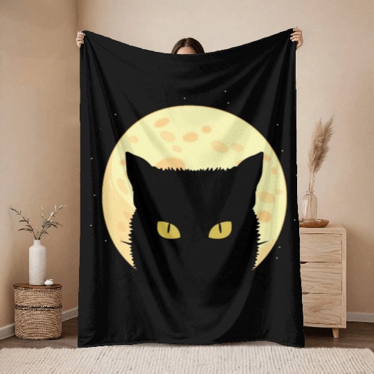 Cat Full Moon Cat Owner Gift Throw Blankets