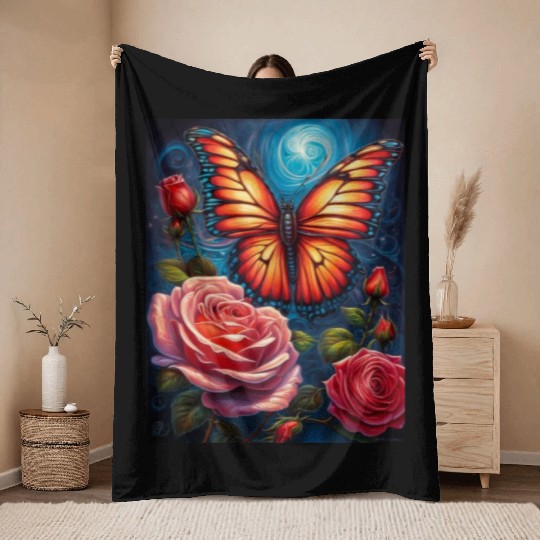 Emerald Monarch: A Delicate Embrace of Nature Throw Blankets