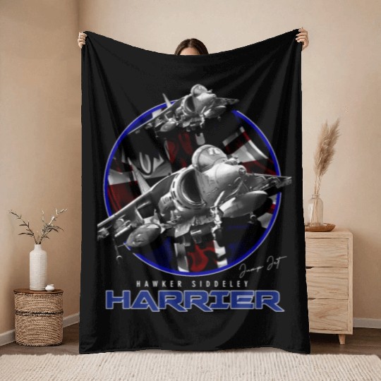 Harrier Jump Jet Royal Air Force Fighterjet Throw Blankets