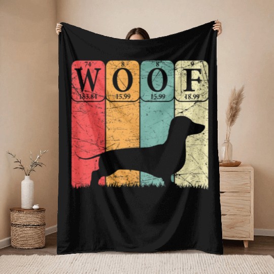 Dachshund Dog Periodic Table Elements Dog Lover Throw Blankets