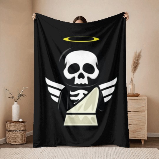 Funny angel skull halloween costume Throw Blankets