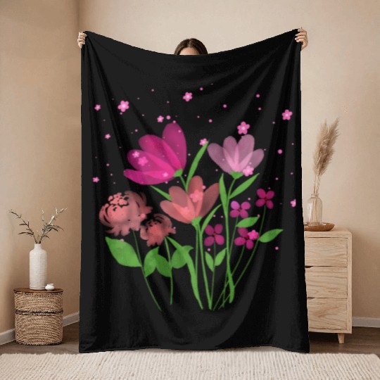 Pink Cosmos flowers Throw Blankets