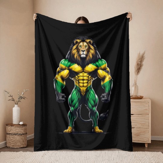 Jamaica lion reggae music Throw Blankets