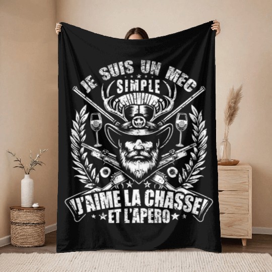 J'aime La Chasse et L'apéro Idée Originale Humour Throw Blankets