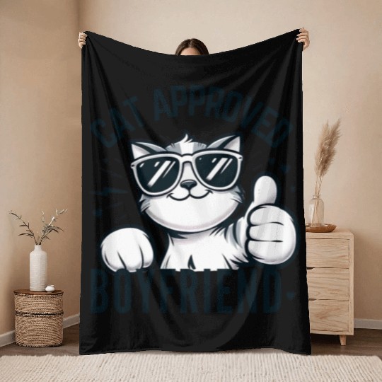 Cat Approved Boyfriend Graphic Throw Blankets