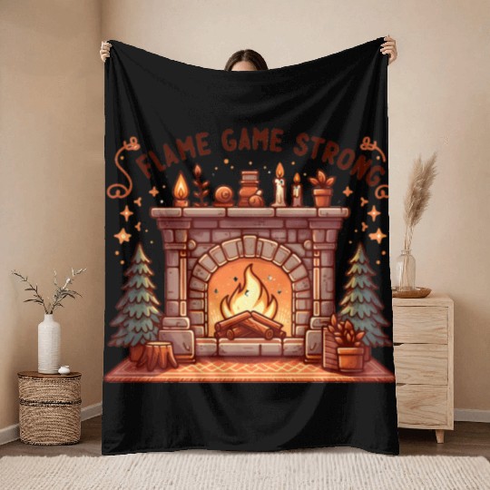 Fireplace: Flame Game Strong Throw Blankets