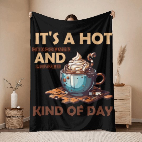 hot chocolate and puzzle kind of day Vintage retro Throw Blankets