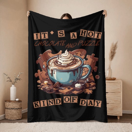 cute it hot chocolate and puzzle kind of day retro Throw Blankets