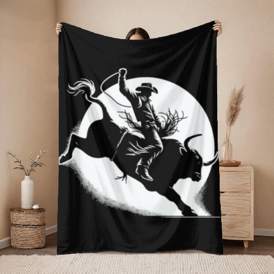 Rodeo Bull Riding Livestock Show Farmer Cattle Throw Blankets