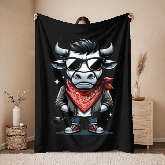 Rodeo Bull Riding Livestock Show Farmer Cattle Throw Blankets