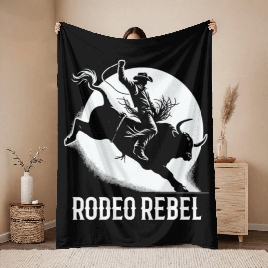 Rodeo Bull Riding Livestock Show Farmer Cattle Throw Blankets
