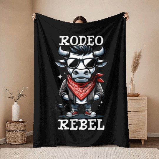 Rodeo Bull Riding Livestock Show Farmer Cattle Throw Blankets