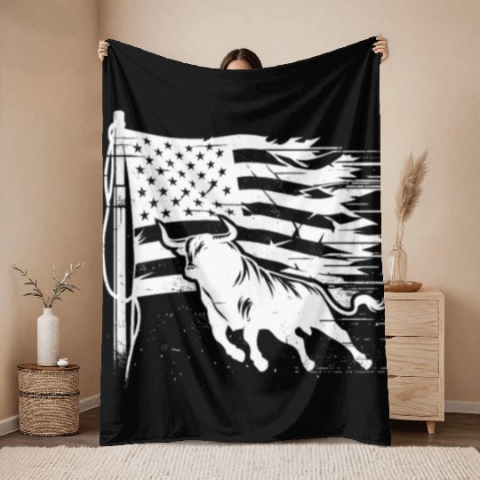 Rodeo Bull Riding Livestock Show Farmer Cattle Throw Blankets