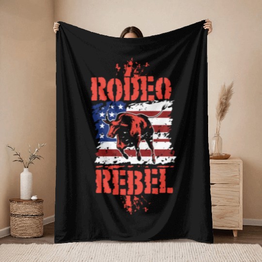 Rodeo Bull Riding Livestock Show Farmer Cattle Throw Blankets