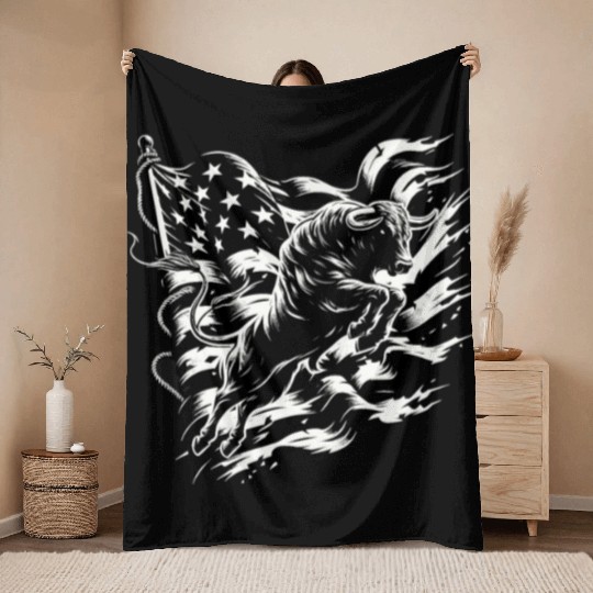 Rodeo Bull Riding Livestock Show Farmer Cattle Throw Blankets