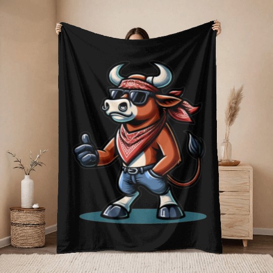 Rodeo Bull Riding Livestock Show Farmer Cattle Throw Blankets