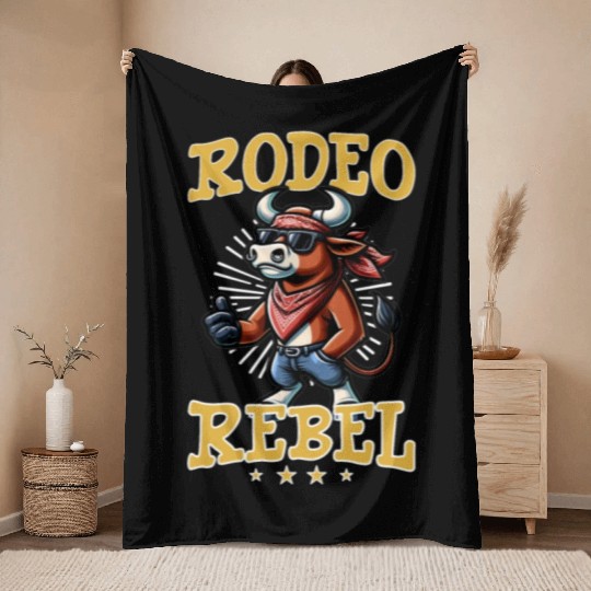 Rodeo Bull Riding Livestock Show Farmer Cattle Throw Blankets
