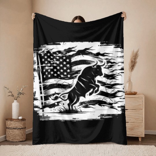 Rodeo Bull Riding Livestock Show Farmer Cattle Throw Blankets