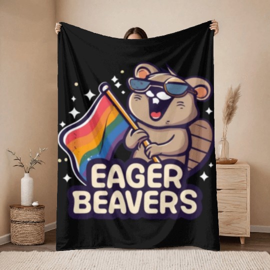 Eager Beavers with Pride LGBT Flag Throw Blankets