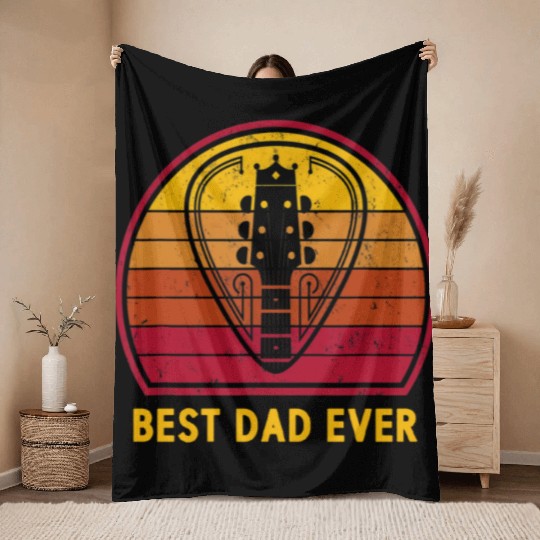 Retro Vintage Best Guitar Dad Ever Father's Day Throw Blankets