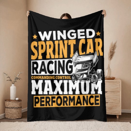 Winged Sprint Car Racing Commanding Control Throw Blankets