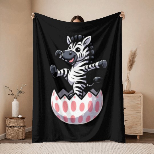 Easter Zebra Comic Easter Egg Throw Blankets