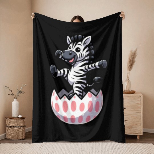 Easter Zebra Comic Easter Egg Throw Blankets