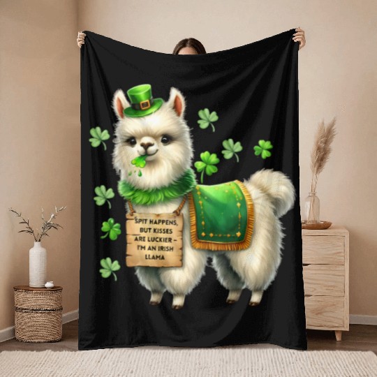 Irish LLAMA lucky charm Throw Blankets