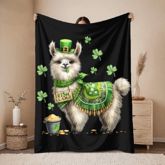 Irish LLama St Patrick Day Throw Blankets