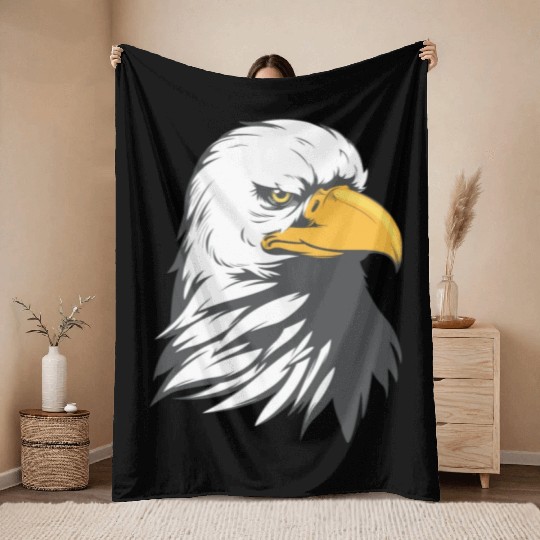 Bald Eagle Head Cartoon Throw Blankets