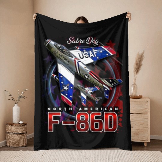 F86D Sabre Dog Vintage Us Air Force Fighter Aircra Throw Blankets