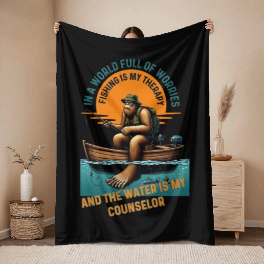 Serenity Angler - Fishing Therapy & Water Counselo Throw Blankets