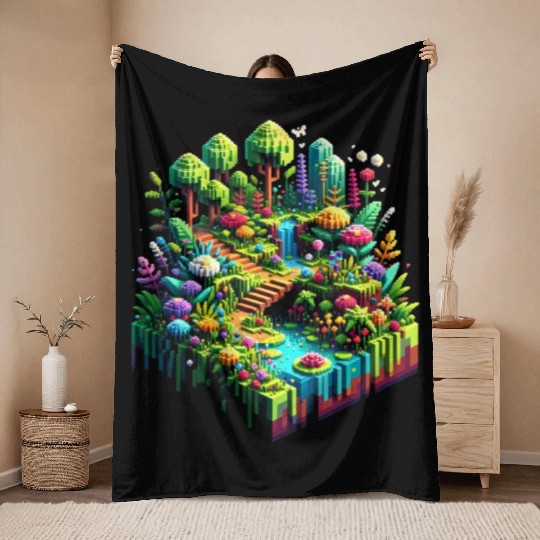 Voxel Enchanted Forest Throw Blankets