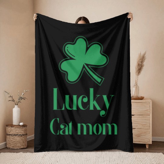 Lucky Cat Mom St Patrick's Day Throw Blankets