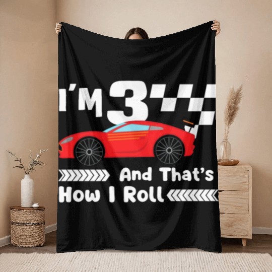 3rd Birthday Kids Racing Car Racing Boys Throw Blankets