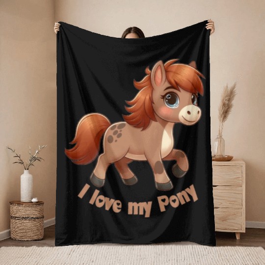 I Love my pony comic Throw Blankets