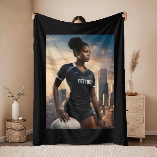 Beautiful Black Woman Football Detroit article Throw Blankets