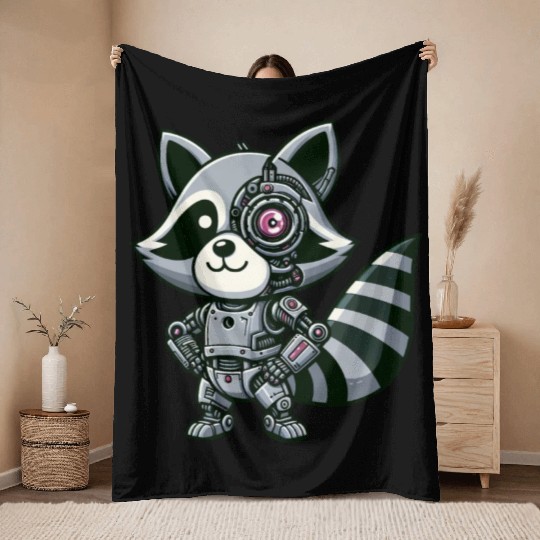 Cool Raccoon Robot Throw Blankets