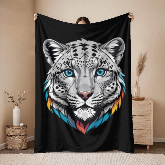 Majestic Snow Leopard Portrait - Exotic Wildlife Throw Blankets