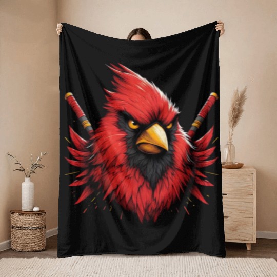 Red Northern Cardinal As Ninja Symbol Of Bravery Throw Blankets