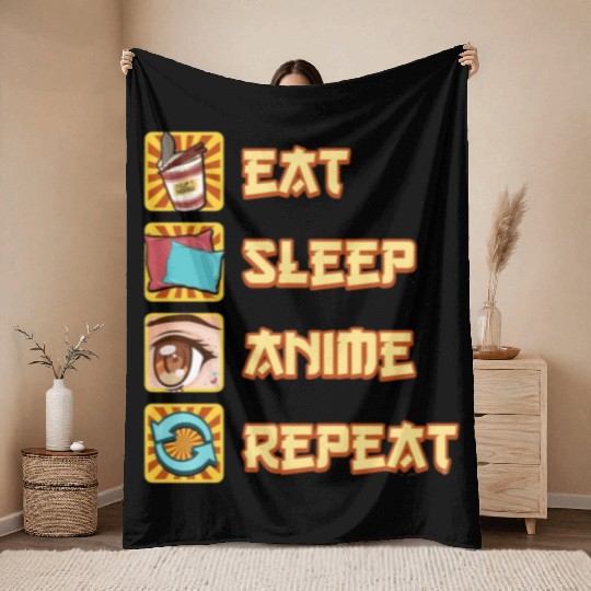 funny eat sleep anime repeat the perfect presents Throw Blankets