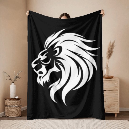 Angry Lion Head Tattoo Style Waving Mane Throw Blankets