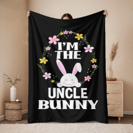 I Am Uncle Easter Bunny Flower Wreath Easter Throw Blankets