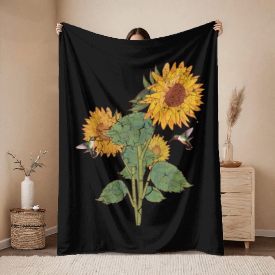 Sunflower summer vibes Throw Blankets